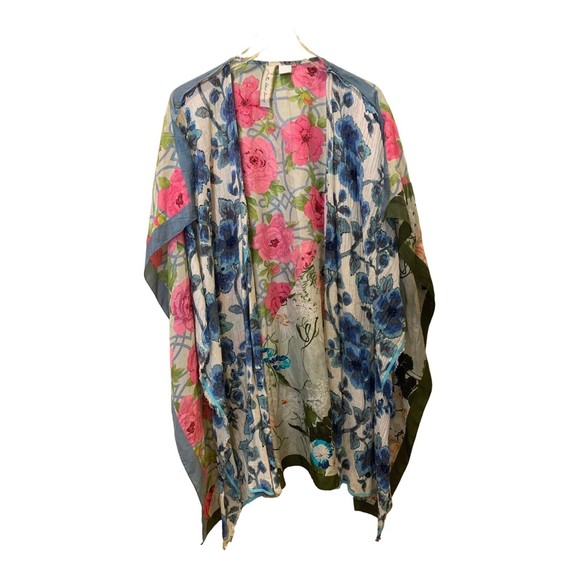 C15 Anthropologie ARATTA SILENT JOURNEY Silk Mixed Floral Boho Kimono - Picture 1 of 6
